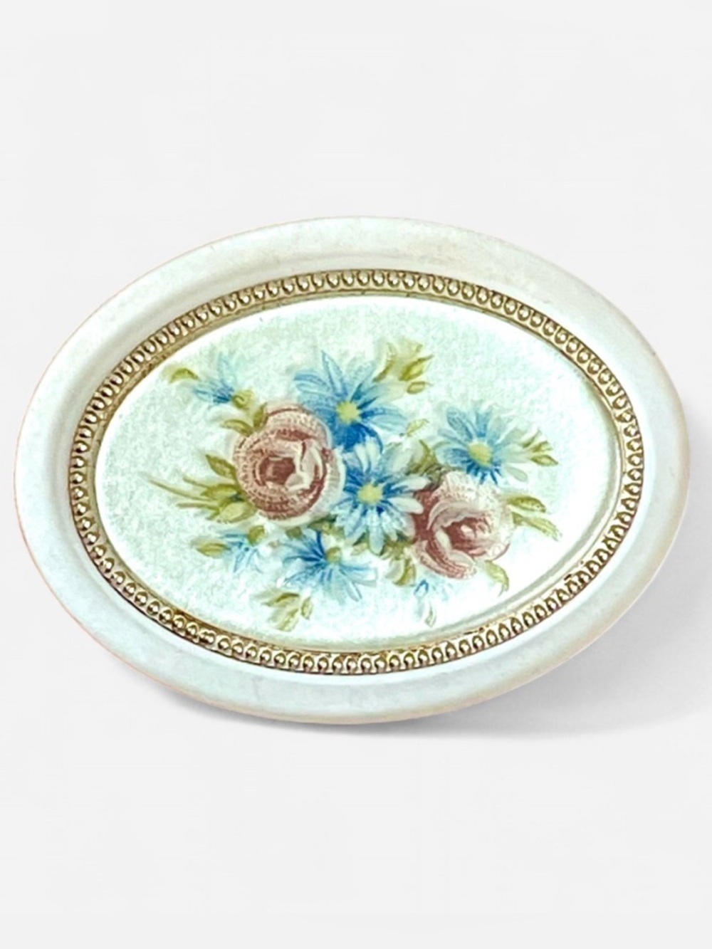 Vintage Floral Lucite/Acrylic Oval Brooch Cottagecore Pastel Flower Pin Chic